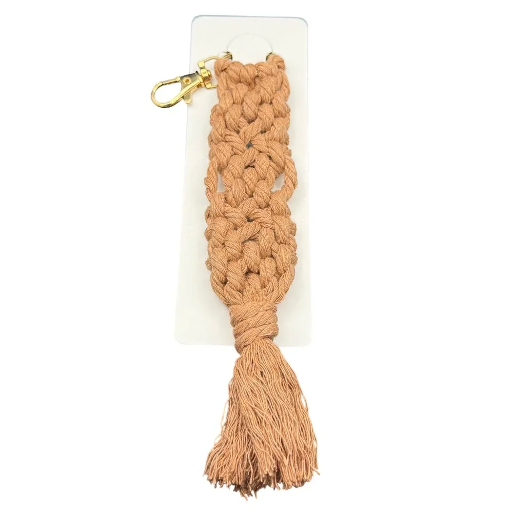 Handmade Macrame Tassel Keychain Boho Bag‎ Charm Tan Cotton Woven Accessory